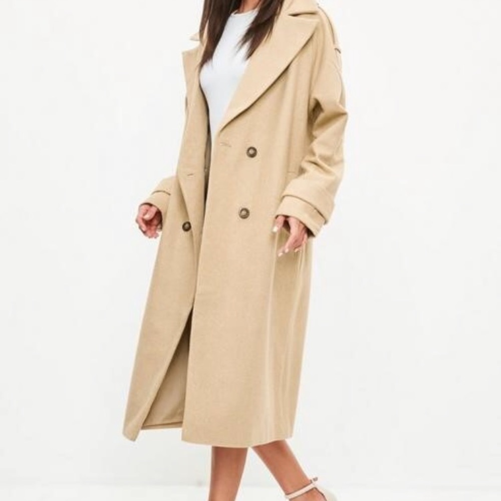 Missguided double breasted camel faux wool coat